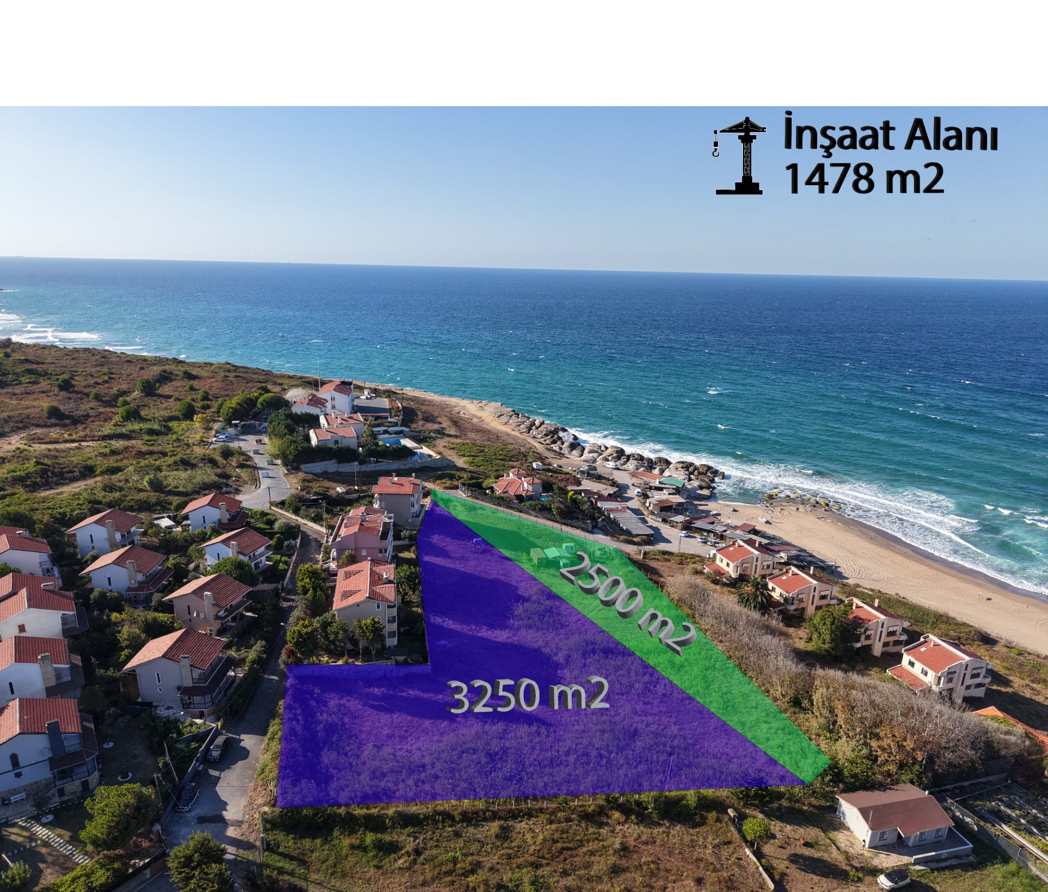 Deniz manzaralı 1478 m² inşaat alanı ilanı